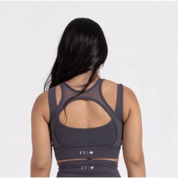 For The Peach Grey Mesh Padded High Support Impact Gym Bra Double Layer Size XL - Picture 2 of 4